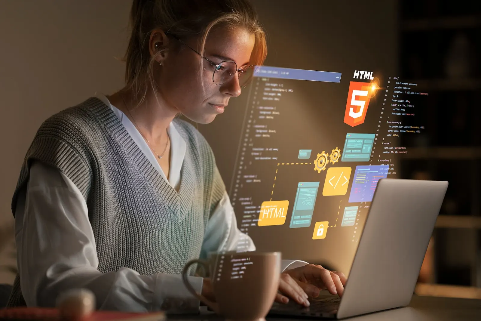 Profesional trabajando con herramientas digitales y un ordenador portátil